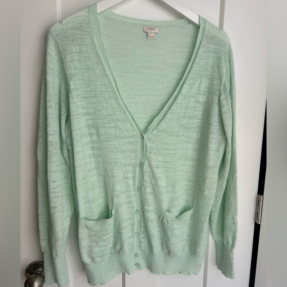 J. Crew Mint Green Lightweight V-Neck Cardigan